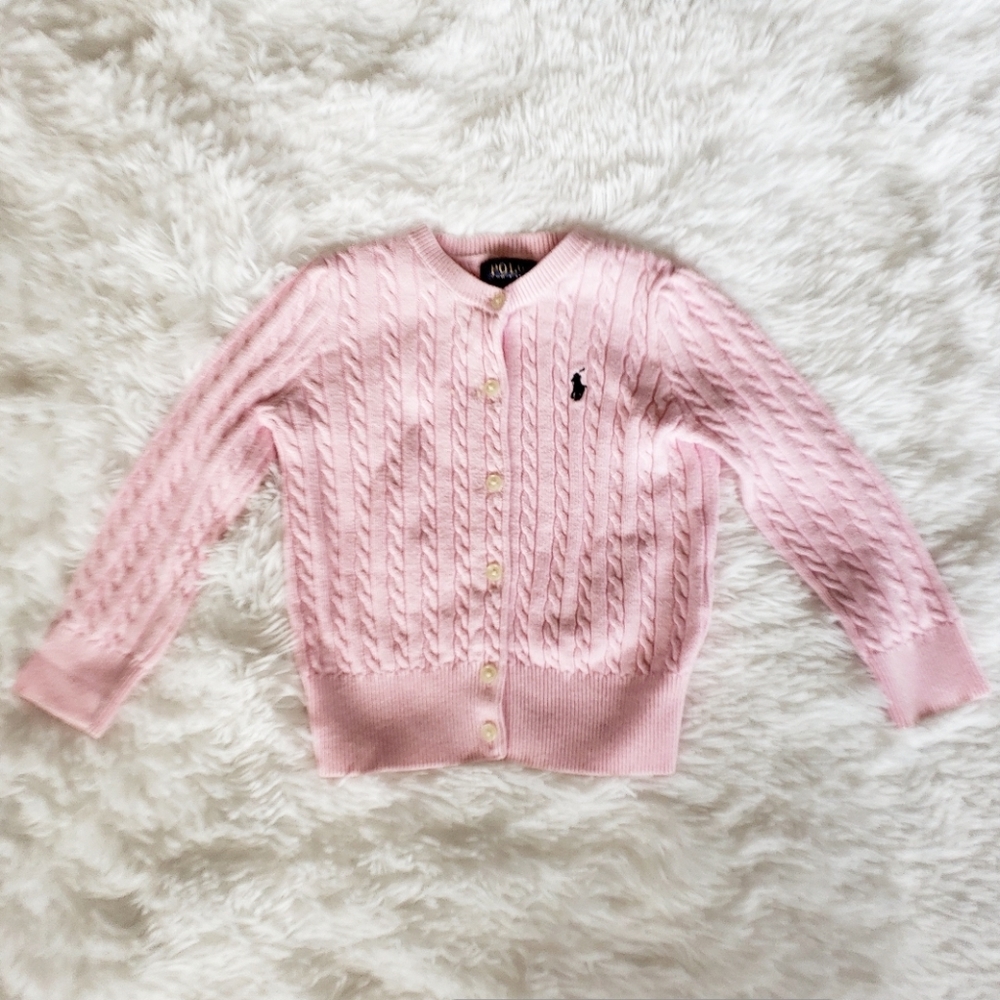 Polo by Ralph Lauren Girls Pink Cable Knit Cardigan